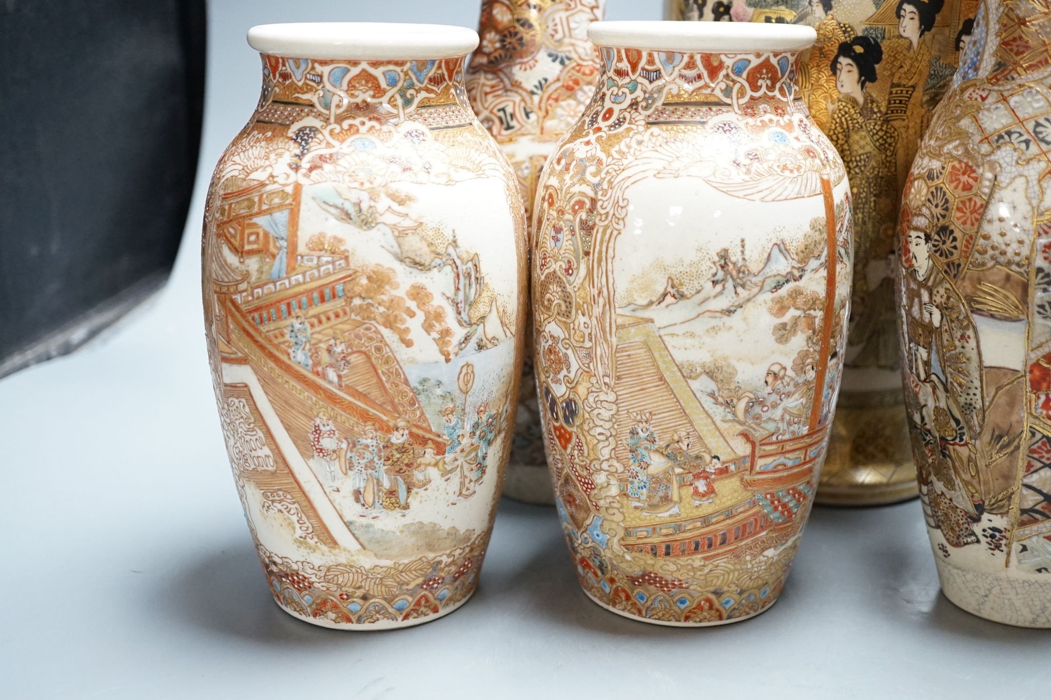 Two pairs of Satsuma vases, tallest 26cm, and two other similar vases